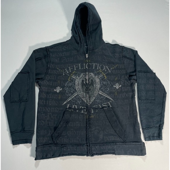 Affliction Other - Y2K Affliction Vintage Goth‎ Knight Crusades USA Made Zip Up Hoodie Men's Size L
